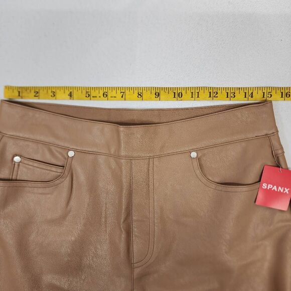 Spanx Faux Leather Slim Straight Pants Toffee Tan Size Large NWT Compression - Picture 3 of 8